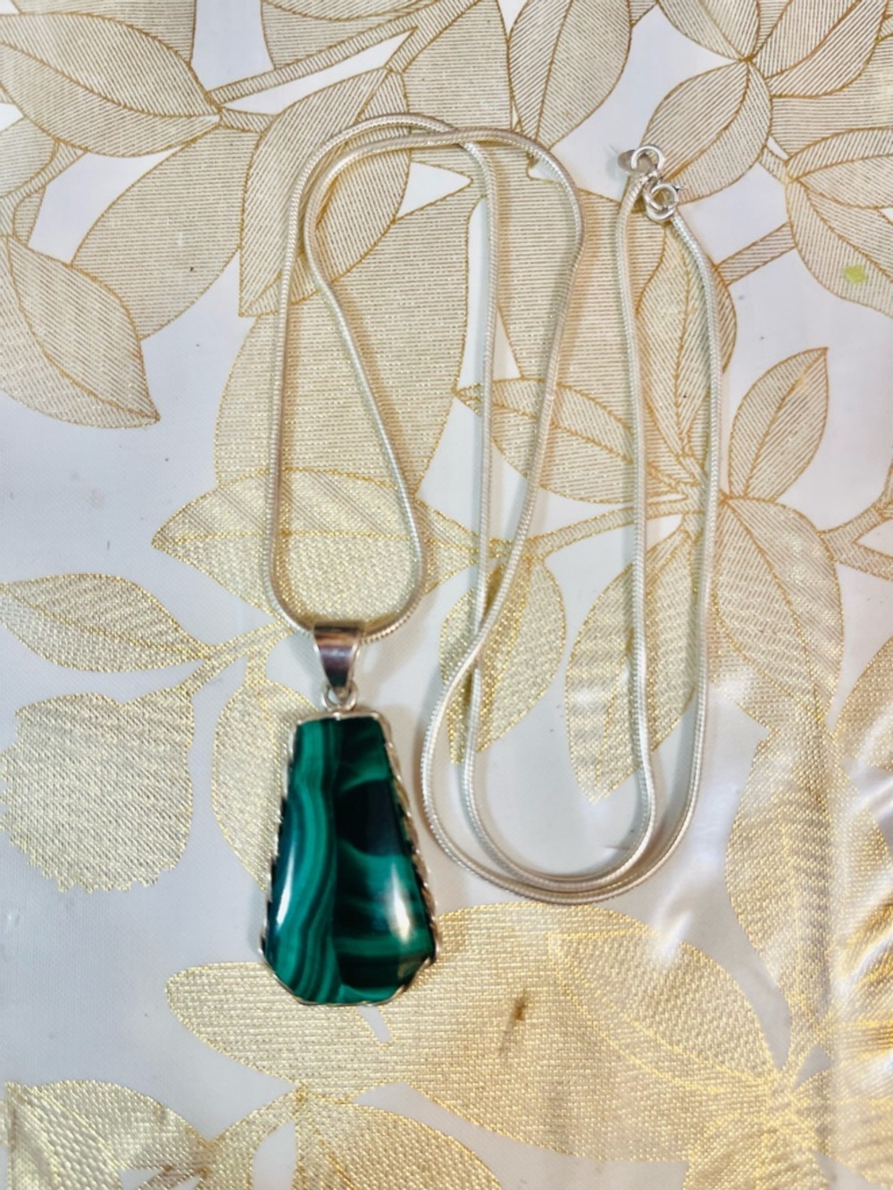 VTG SOUTHWEST STERLING MALACHITE GEMSTONE PENDANT NECKLACE 24" 27 G
